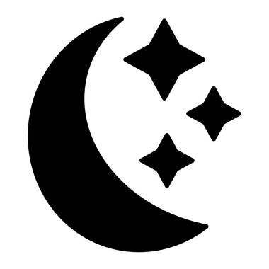 Ay ve yıldızlar katı bir ikon. Beyazda izole edilmiş rüya vektörü çizimi. Gece kabartma tasarımı, web ve uygulama için tasarlanmış. Eps 10.