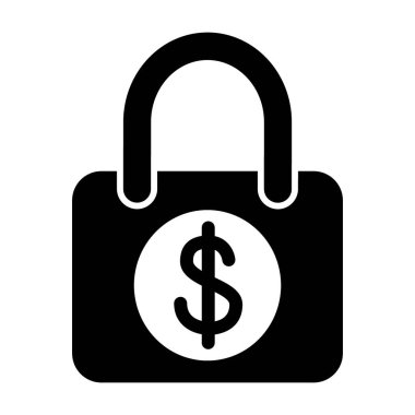 Kilitli dolar simgesi. Beyaz üzerinde dolar işareti çizimi olan kilit. Dolarlık kabartma tasarımı olan asma kilit, web ve uygulama için tasarlanmış. Eps 10.