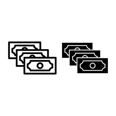 Banknota çizgisi ve sembol. Nakit vektör çizimi beyaza izole edildi. Para ana hatları tasarımı, web ve uygulama için tasarlandı. Eps 10.