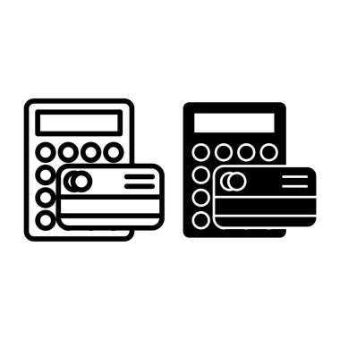 Hesap makinesi çizgisi ve simgesi olan kredi kartı. Ödeme vektörü çizimi beyaza izole edildi. Dijital ödeme taslağı tasarımı, web ve uygulama için tasarlandı. Eps 10.