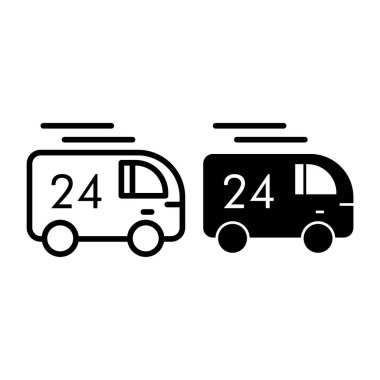 24 saat teslimat hattı ve sembol. Kamyon teslimat vektör çizimi beyaza izole edildi. Kargo, web ve uygulama için tasarlanmış tasarım tasarımı sunar. Eps 10.