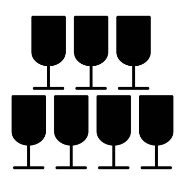 Gözlük piramidi. Katı simge. Beyaz üzerine izole edilmiş bir ziyafet vektör çizimi. Şampanya bardakları kabartma tasarımı, ağ ve uygulama için tasarlanmış. Eps 10.