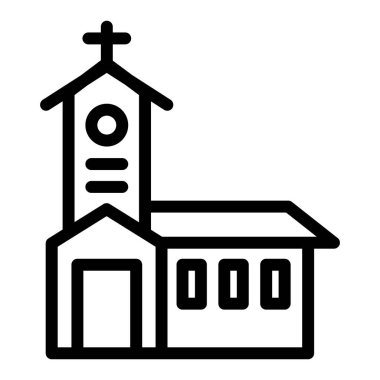Kilise çizgisi ikonu. Dini vektör illüstrasyonu beyaza izole edildi. Web ve uygulama için tasarlanmış tasarım tasarımı. Eps 10.
