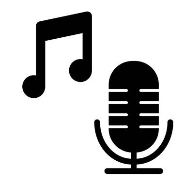 Müzik notası olan bir mikrofon. Şarkı vektör illüstrasyonu beyaza izole edildi. Web ve uygulama için tasarlanmış müzik kabartma tasarımı. Eps 10.