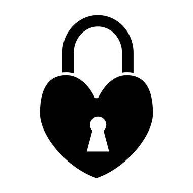 Kalp şeklinde kilit, katı simge. Asma kilit işareti vektör çizimi beyaza izole edildi. Aşk kilidi kabartma tasarımı, ağ ve uygulama için tasarlanmış. Eps 10.