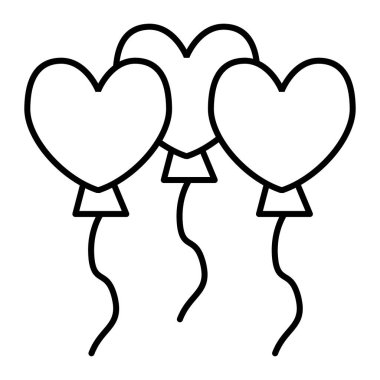 Kalp balonları ince çizgi ikonu. Kutlama balonları vektör illüstrasyonunu beyaza izole ettik. Düğün dekorasyonu tasarımı web ve uygulama için tasarlandı. Eps 10.