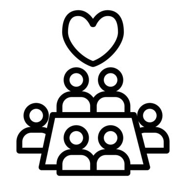 Düğün ziyafeti ikonu. Beyaz üzerine izole edilmiş masa vektörü çizimi. Masanın çevresindeki insanlar web ve uygulama için tasarlanmış tasarım tasarımı yapıyorlar. Eps 10.