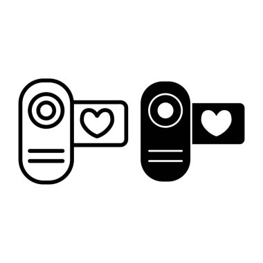 Sinema kamera hattı ve sembol. Beyaz üzerine izole edilmiş video vektör illüstrasyonunu seviyorum. Düğün filmi tasarımı, web ve uygulama için tasarlandı. Eps 10.