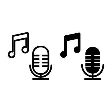 Müzik notası ve simgesi olan bir mikrofon. Şarkı vektör illüstrasyonu beyaza izole edildi. Web ve uygulama için tasarlanmış müzik tasarımı. Eps 10.