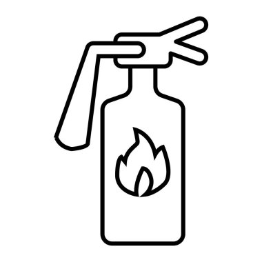 Yangın söndürücü, ince çizgi ikonu. Ateş koruma vektörü illüstrasyonu beyaza izole edildi. İtfaiye ekipmanı tasarımı, web ve uygulama için tasarlanmış. Eps 10.