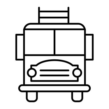 İtfaiye aracı, ince çizgi simgesi. Beyaz üzerinde merdiven vektör çizimi olan itfaiye arabası. İtfaiye aracı tasarımı, web ve uygulama için tasarlanmış. Eps 10.