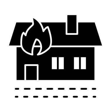 Ev yapımı sert bir ikon. Beyaz üzerine izole edilmiş ev vektör illüstrasyonundaki yangın. Ev kabartma tasarımı, web ve uygulama için tasarlanmış. Eps 10.