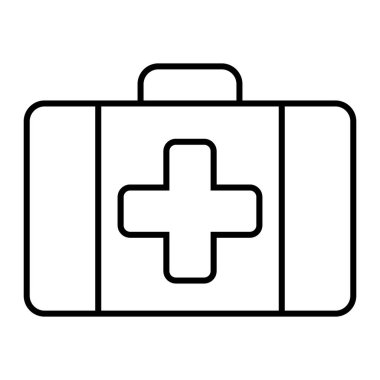 İlk yardım çantası ince çizgi simgesi. Tıbbi durum vektör çizimi beyaza izole edildi. Acil durum tasarımı, web ve uygulama için tasarlandı. Eps 10.
