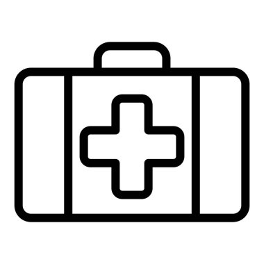 İlk yardım çantası çizgisi simgesi. Tıbbi durum vektör çizimi beyaza izole edildi. Acil durum tasarımı, web ve uygulama için tasarlandı. Eps 10.