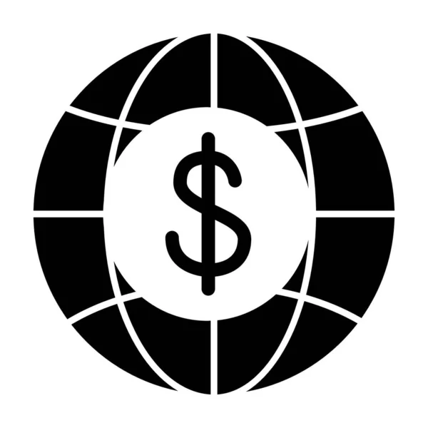 Globe och dollar solid ikon. Global finans vektor illustration isolerad på vitt. Ekonomi glyf stil design, utformad för webb och app. Eps 10. — Stock vektor