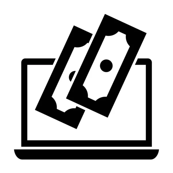 Laptop met stevig icoon voor bankbiljetten. Computer en dollar vector illustratie geïsoleerd op wit. Geld en notebook glyph stijl ontwerp, ontworpen voor web en app. Eps 10. — Stockvector