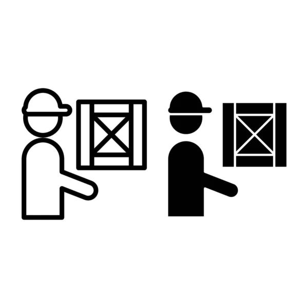 Линия курьера и иконка глифа. Человек с коробчатой векторной иллюстрацией изолирован на белом. Загрузчик очерчивает стиль дизайна, предназначенный для веб и приложений. Eps 10 . — стоковый вектор