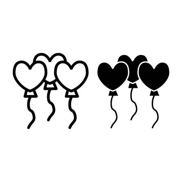 Línea de globos cardíacos e icono de glifo. Ilustración vectorial de globos festivos aislados en blanco. Esquema de decoración de la boda diseño de estilo, diseñado para la web y la aplicación. Eps 10 . — Vector de stock