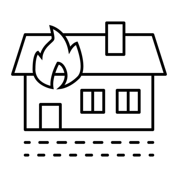 Inicio fuego delgada línea icono. Fuego en casa ilustración vectorial aislado en blanco. Burning House esquema de diseño de estilo, diseñado para la web y la aplicación. Eps 10 . — Vector de stock