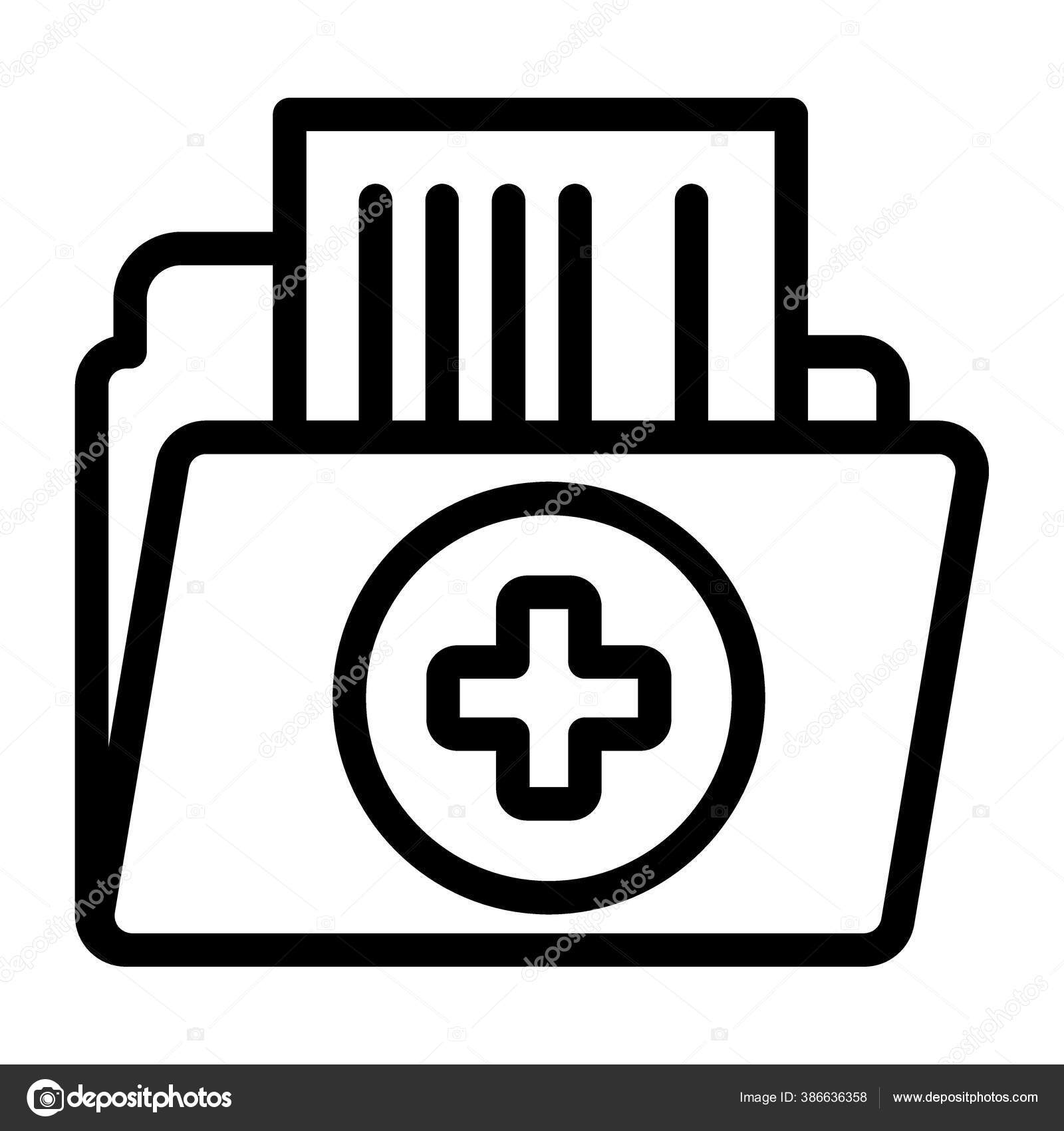 归档报告行图标.病人文件矢量图以白色分离.医学文件夹样式设计,专为网页和应用程序设计.Eps 10. 图库矢量图©sabustock 386636358