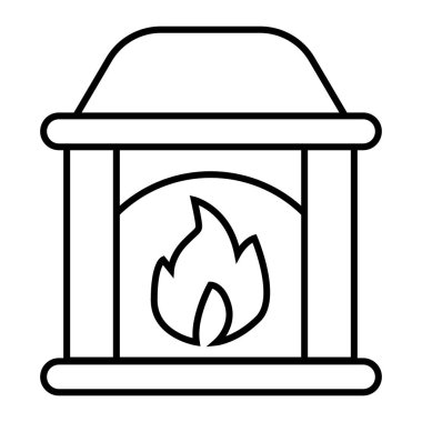 Şömine ince çizgi ikonu. Ateş vektör çizimi beyaza izole edildi. İç hatlar tasarımı, web ve uygulama için tasarlanmış. Eps 10.