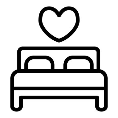 Çift sıra ikonu. Aşıkların yatak vektör illüstrasyonu beyaza izole edilmiş. Kalp hatlı yatak tasarımı, web ve uygulama için tasarlanmış. Eps 10.