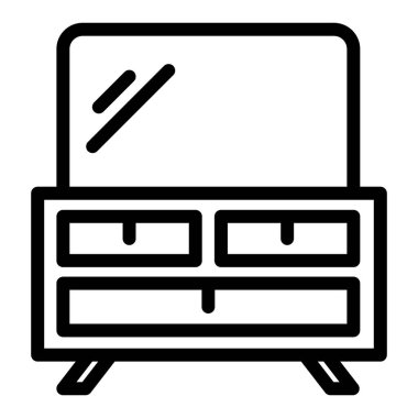 Dresser hattı simgesi. Beyaz üzerine izole edilmiş ayna vektör illüstrasyonlu masa. Mobilya tasarımı, web ve uygulama için tasarlandı. Eps 10.