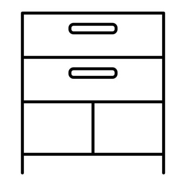 Çekmece ince çizgi simgesi. Kabine vektör illüstrasyonu beyaza izole edildi. Depolama tasarımı, web ve uygulama için tasarlandı. Eps 10.