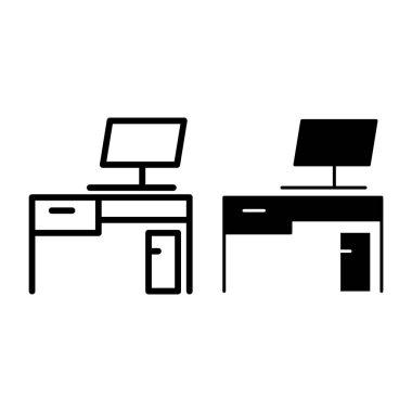 Masa sırası ve sembol. İşyeri vektör illüstrasyonu beyazda izole edildi. Ofis masası tasarımı, web ve uygulama için tasarlanmış. Eps 10.