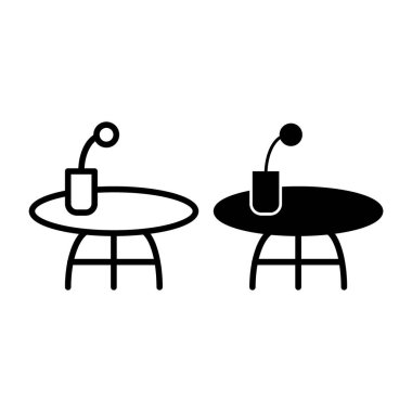 Sehpa çizgisi ve sembol. Beyaz üzerinde çiçek vektörü çizimi olan küçük bir masa. Web ve uygulama için tasarlanmış Desk outline tasarımı. Eps 10.