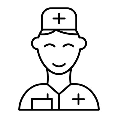 Doktor ince çizgi ikonu. Tıbbi vektör çizimi beyaza izole edildi. İnsan tasarımı, web ve uygulama için tasarlandı. Eps 10.