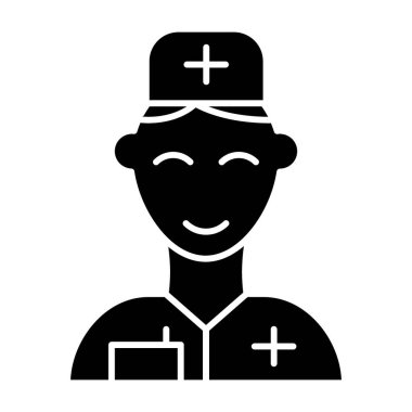 Doktor katı ikon. Tıbbi vektör çizimi beyaza izole edildi. Erkek kabartma tasarımı, web ve uygulama için tasarlanmış. Eps 10.