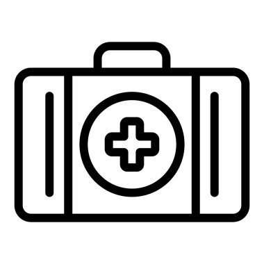 İlk yardım kutusu simgesi. İlk yardım çantası vektör çizimi beyaza izole edildi. Çapraz hatlı tasarım çantalı, web ve uygulama için tasarlanmış. Eps 10.