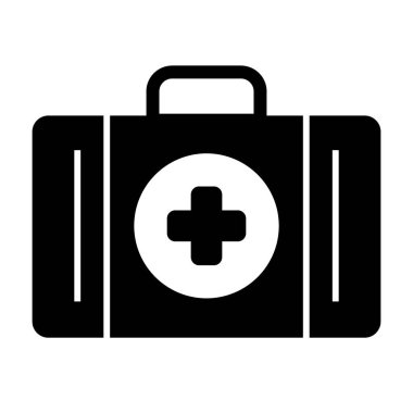 İlk yardım kutusu simgesi. İlk yardım çantası vektör çizimi beyaza izole edildi. Çapraz glifli çanta, web ve uygulama için tasarlanmış. Eps 10.