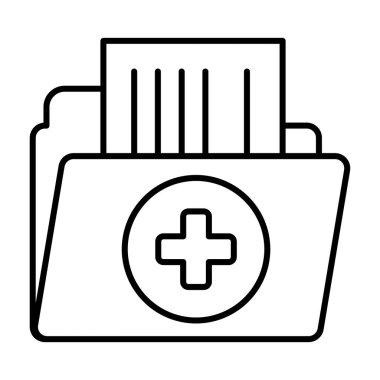 Arşiv raporu ince çizgi simgesi. Hasta dosya vektör illüstrasyonu beyaza izole edildi. Tıbbi dizin tasarımı, web ve uygulama için tasarlandı. Eps 10.