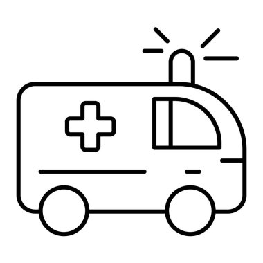 Ambulans ince çizgi simgesi. Tıbbi araç vektör çizimi beyaza izole edildi. Acil durum otomobil tasarımı, web ve uygulama için tasarlandı. Eps 10.
