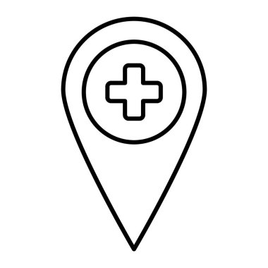 Çapraz çizgi ikonlu konum iğnesi. Hastanenin konum vektör illüstrasyonu beyazda izole edildi. İnternet ve uygulama için tasarlanmış tıbbi haç tasarımı olan pin konumu. Eps 10.