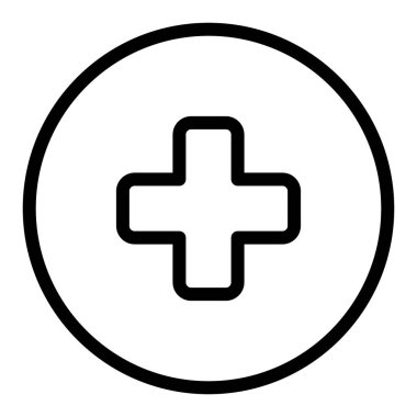 Daire çizgisi simgesinde tıbbi haç. Acil durum vektör illüstrasyonu beyazda izole edildi. Artı web ve uygulama için tasarlanmış tasarım tasarımı. Eps 10.