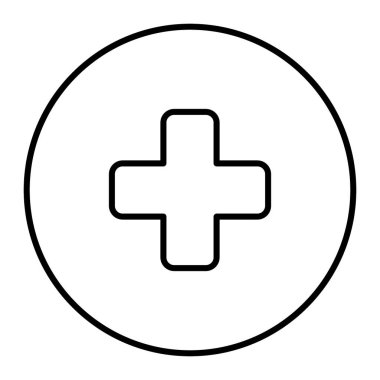 Daire şeklinde ince bir çizgi şeklinde tıbbi haç. Acil durum vektör illüstrasyonu beyazda izole edildi. Artı web ve uygulama için tasarlanmış tasarım tasarımı. Eps 10.