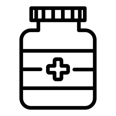İlaç şişesi çizgisi simgesi. İlaç vektör illüstrasyonu beyaza izole edildi. Tıbbi konteynır tasarımı, web ve uygulama için tasarlanmış. Eps 10.