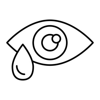 Göz damlası ince çizgi simgesi. Gözyaşı vektör illüstrasyonlu göz beyaza izole edildi. Web ve uygulama için tasarlanmış ana hatlı göz tasarımı. Eps 10.