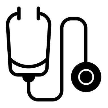 Steteskop katı bir ikon. Tıbbi ekipman vektör çizimi beyaza izole edildi. Web ve uygulama için tasarlanmış, teşhis amaçlı kabartma tasarımı. Eps 10.