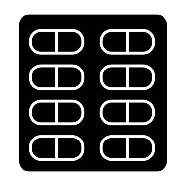 Sağlam ikon haplar. Tıbbi kapsül vektör çizimi beyaza izole edildi. Tabletler kabartma tasarımı, web ve uygulama için tasarlanmış. Eps 10.