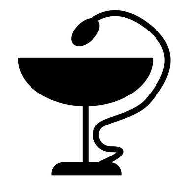 Yılan ve kase sert ikon. Eczane sembolü temsili beyaza izole edilmiş. Caduceus işaret sembolü tasarımı, web ve uygulama için tasarlandı. Eps 10.