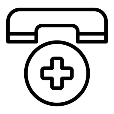 Acil çağrı hattı simgesi. Ambulans telefon sembolü vektör çizimi beyaza izole edildi. Telefon ve hatlar arası tasarım, web ve uygulama için tasarlanmış. Eps 10.