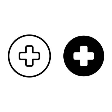 Daire çizgisi ve sembol şeklinde tıbbi haç. Acil durum vektör illüstrasyonu beyazda izole edildi. Artı web ve uygulama için tasarlanmış tasarım tasarımı. Eps 10.