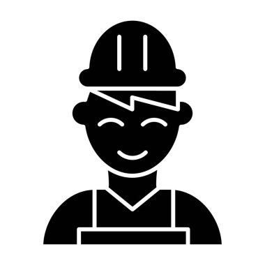 Katı bir simge oluştur. Mühendis vektör çizimi beyaza izole edildi. İşçi kabartma tasarımı, web ve uygulama için tasarlanmış. Eps 10.