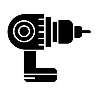 Elektrikli matkapla sert bir simge. Ekipman vektör çizimi beyaza izole edildi. Ağ ve uygulama için tasarlanmış kabartma tasarımı. Eps 10.