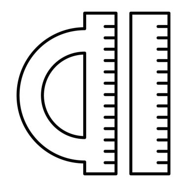 Geometri cetveli ince çizgi simgesi. İletki cetvel çizimi beyaza izole edildi. Ağ ve uygulama için tasarlanmış araç tasarımı. Eps 10.