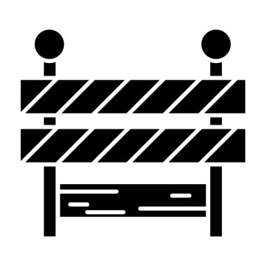 Yol barikatı simgesi. Bariyer vektör çizimi beyaza izole edildi. Sınır kabartma tasarımı, ağ ve uygulama için tasarlanmış. Eps 10.